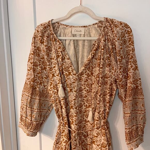 Cleobella Rosy Tamil Block Print Blouson Sleeves Mini Dress Size M - Picture 3 of 9